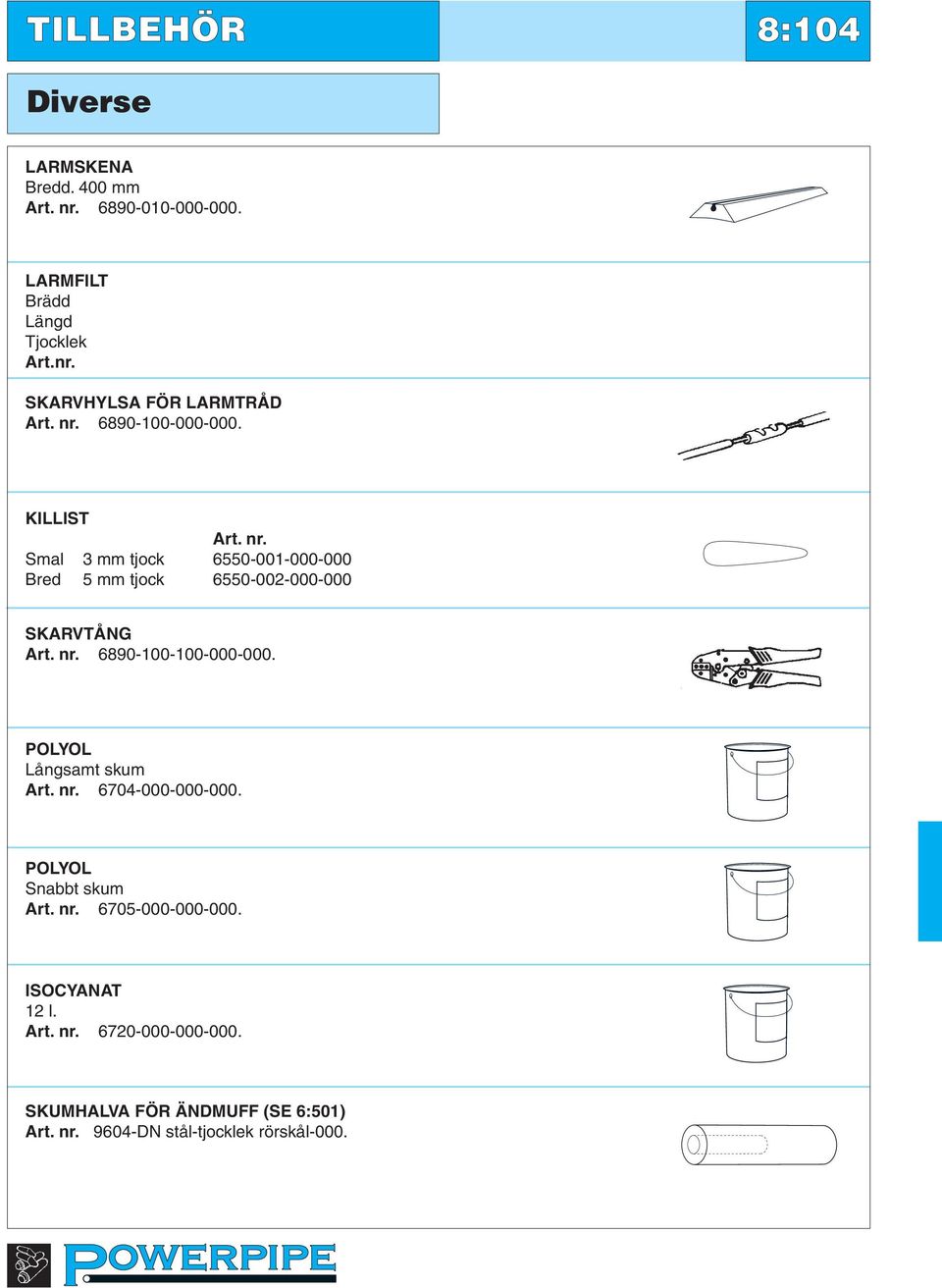 POLYOL Långsamt skum Art. nr. 6704-000-000-000. POLYOL Snabbt skum Art. nr. 6705-000-000-000. ISOCYANAT 12 l. Art. nr. 6720-000-000-000.