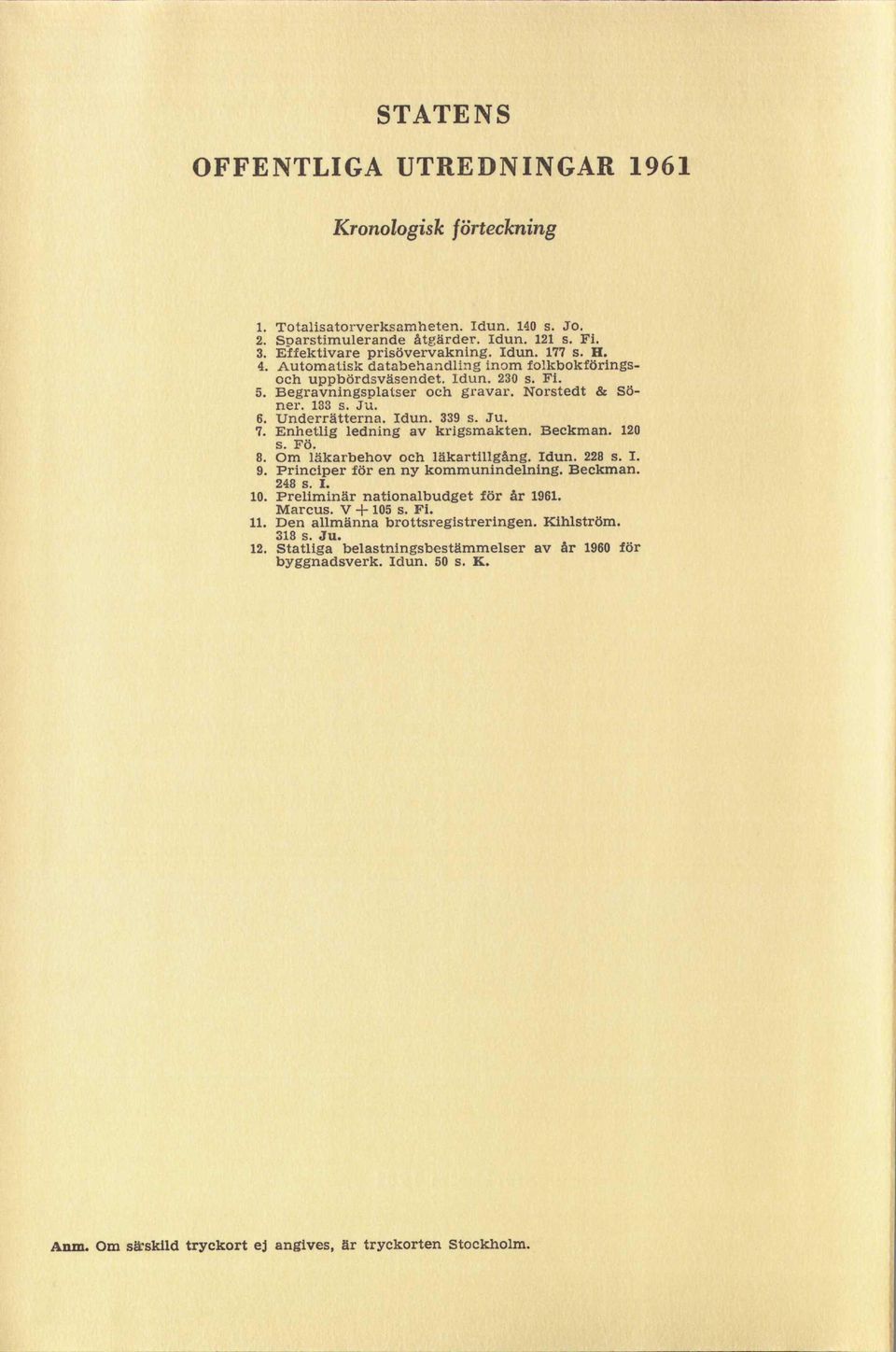 Enhetlig ledning av krigsmakten. Beckman. 120 s. Fö. 8. Om läkarbehov och läkartillgång. Idun. 228 s. I. 9. Principer för en ny kommunindelning. Beckman. 248 S. I. 10.