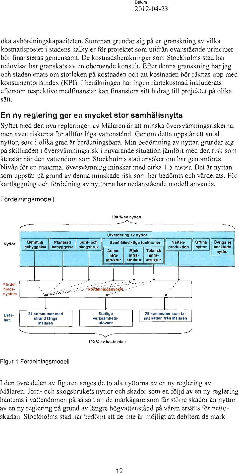 Efter denna granskning har jag och staden enats om storleken på kostnaden och att kostnaden bör räknas upp med konsumentprisindex (KPI).