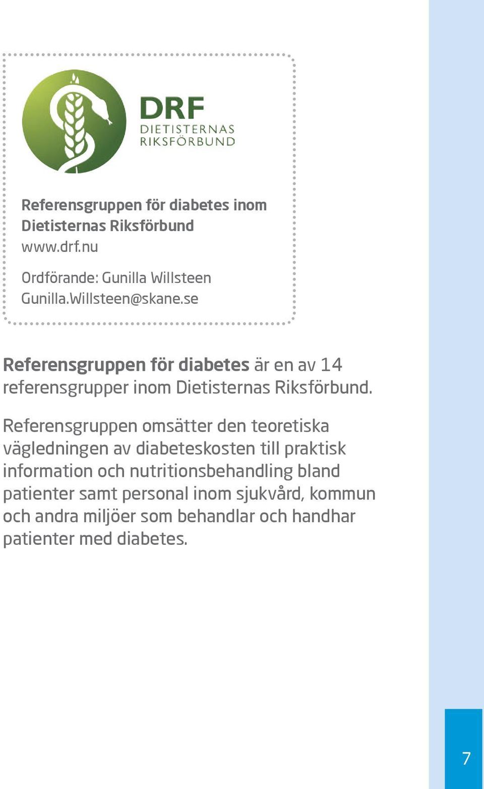 Referensgruppen omsätter den teoretiska vägledningen av diabeteskosten till praktisk information och nutritions