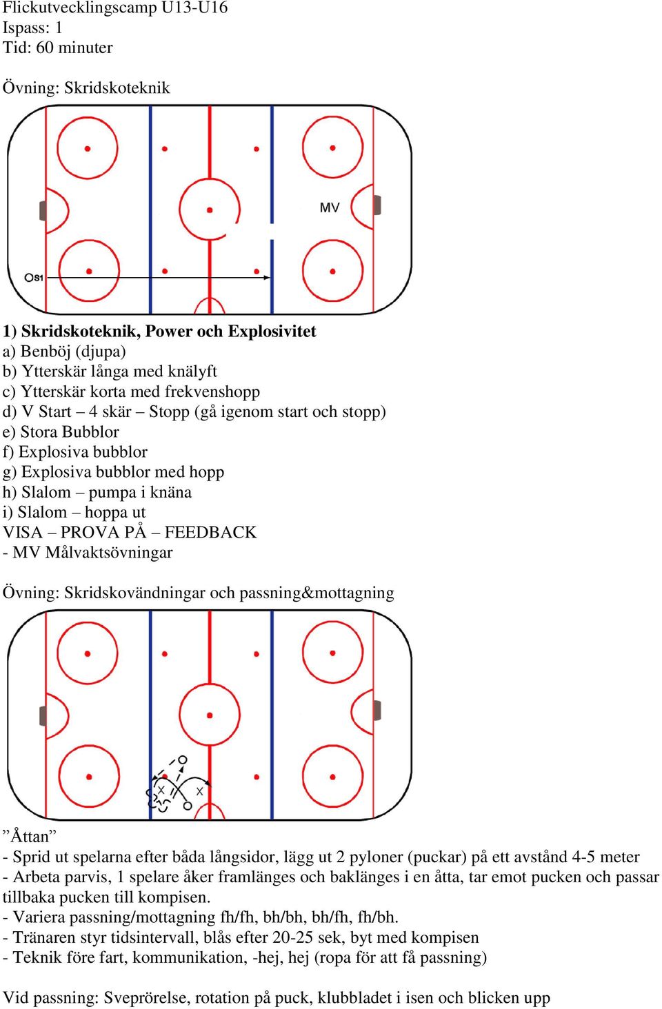 - MV Målvaktsövningar Övning: Skridskovändningar och passning&mottagning Åttan - Sprid ut spelarna efter båda långsidor, lägg ut 2 pyloner (puckar) på ett avstånd 4-5 meter - Arbeta parvis, 1 spelare