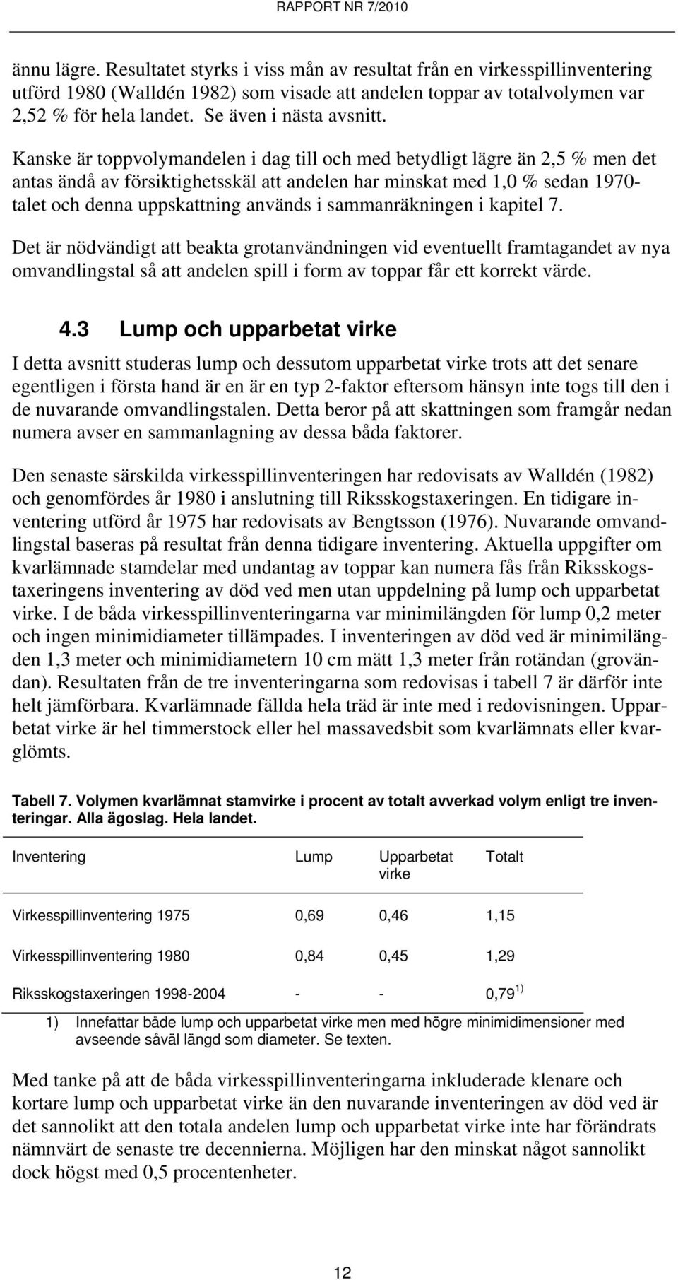 Kanske är toppvolymandelen i dag till och med betydligt lägre än 2,5 % men det antas ändå av försiktighetsskäl att andelen har minskat med 1,0 % sedan 1970- talet och denna uppskattning används i