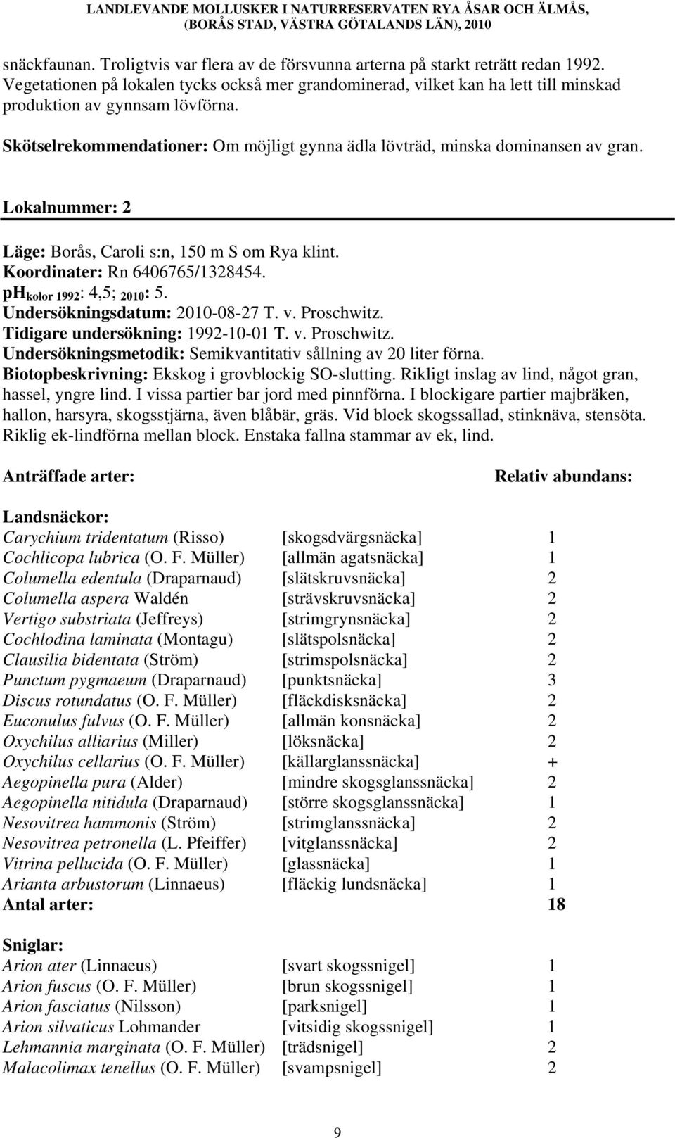 Skötselrekommendationer: Om möjligt gynna ädla lövträd, minska dominansen av gran. Lokalnummer: 2 Läge: Borås, Caroli s:n, 150 m S om Rya klint. Koordinater: Rn 6406765/1328454.