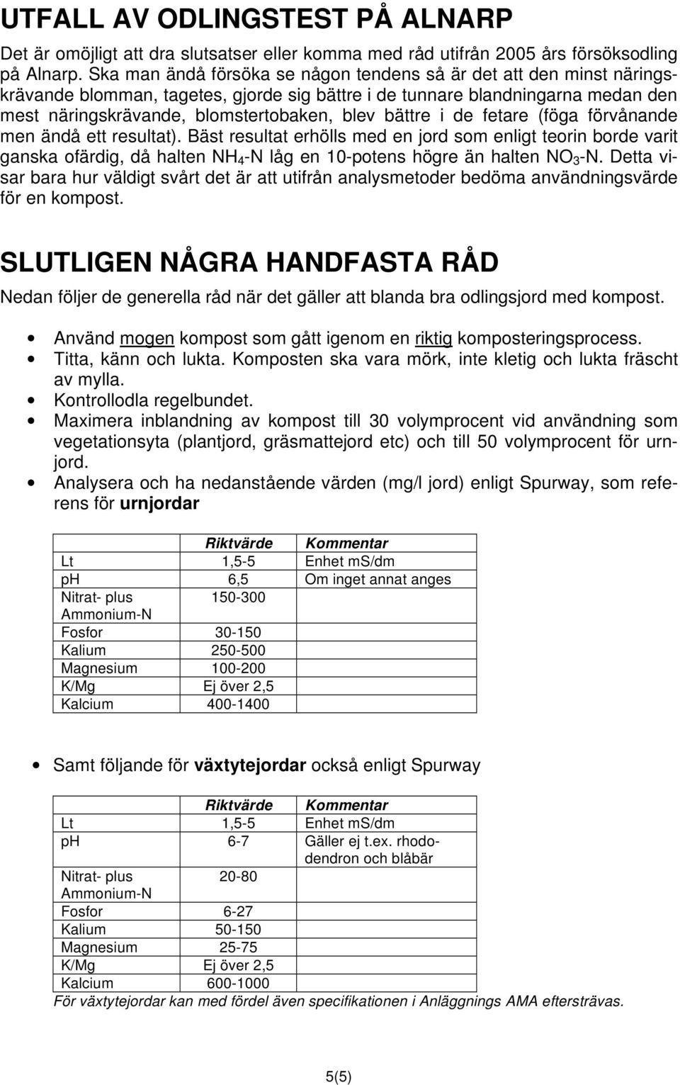 bättre i de fetare (föga förvånande men ändå ett resultat). Bäst resultat erhölls med en jord som enligt teorin borde varit ganska ofärdig, då halten NH 4 -N låg en 10-potens högre än halten NO 3 -N.