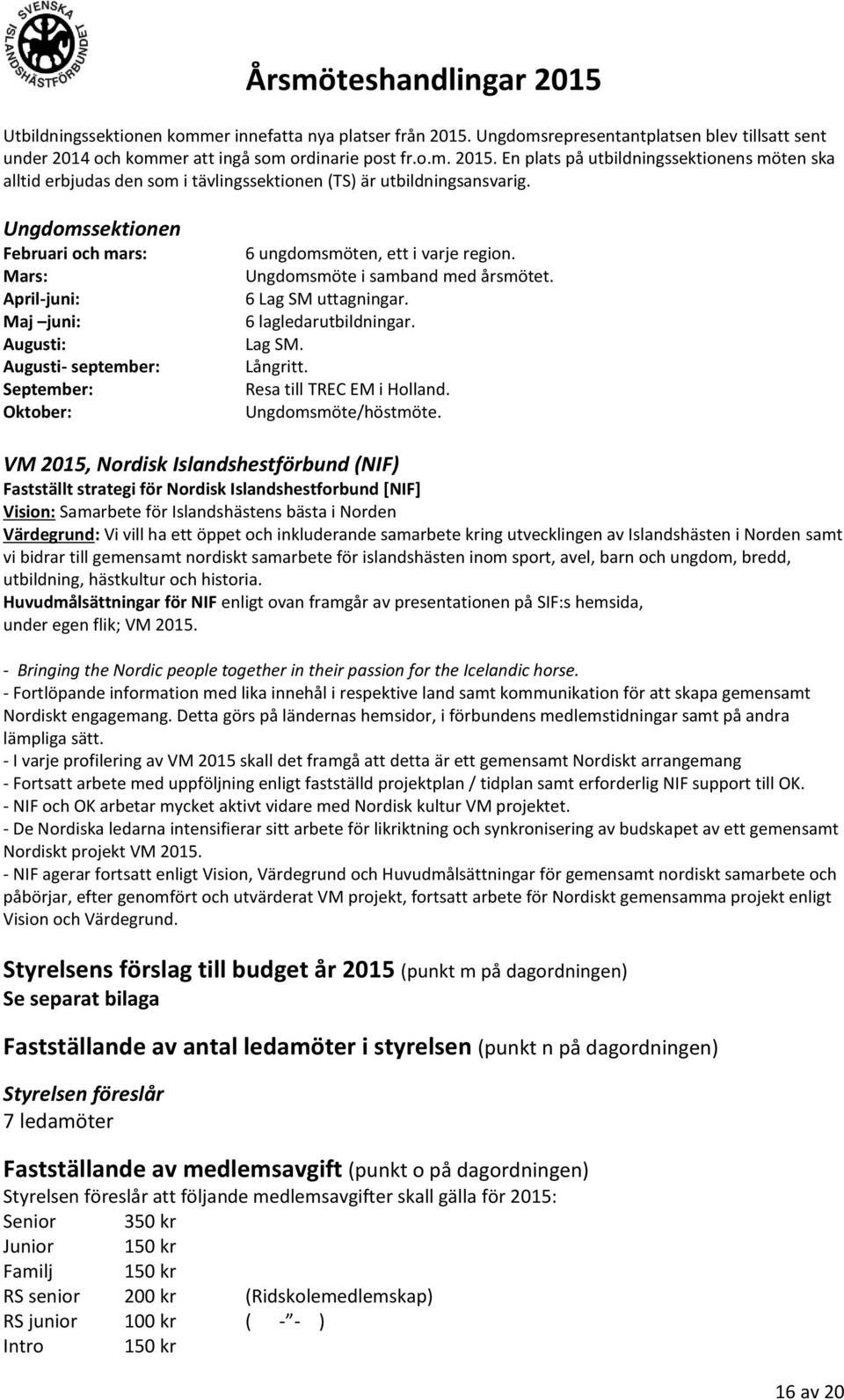 6 Lag SM uttagningar. 6 lagledarutbildningar. Lag SM. Långritt. Resa till TREC EM i Holland. Ungdomsmöte/höstmöte.