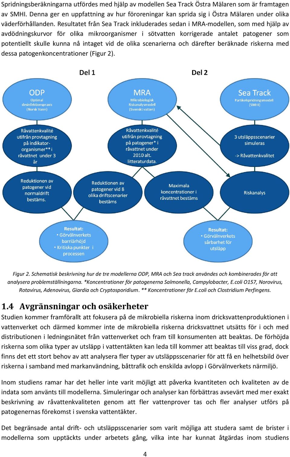 Resultatet från Sea Track inkluderades sedan i MRA-modellen, som med hjälp av avdödningskurvor för olika mikroorganismer i sötvatten korrigerade antalet patogener som potentiellt skulle kunna nå