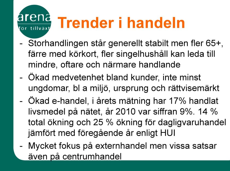 rättvisemärkt - Ökad e-handel, i årets mätning har 17% handlat livsmedel på nätet, år 2010 var siffran 9%.