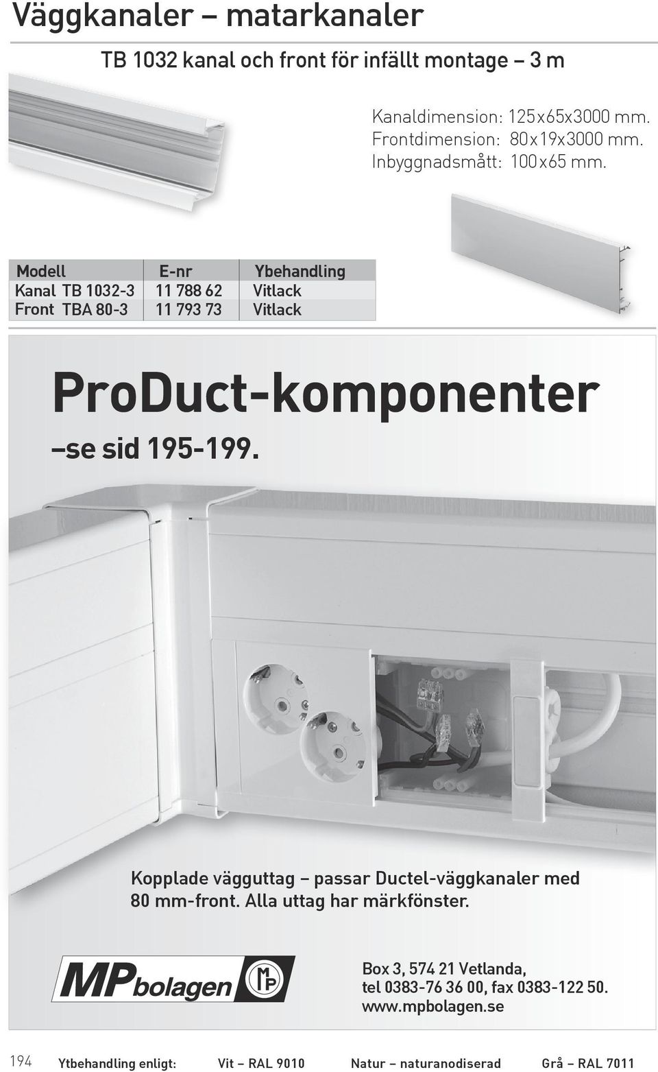 Modell E-nr Ybehandling Kanal TB 1032-3 11 788 62 Vitlack Front TBA 80-3 11 793 73 Vitlack ProDuct-komponenter