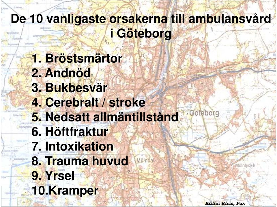 Cerebralt / stroke 5. Nedsatt allmäntillstånd 6.