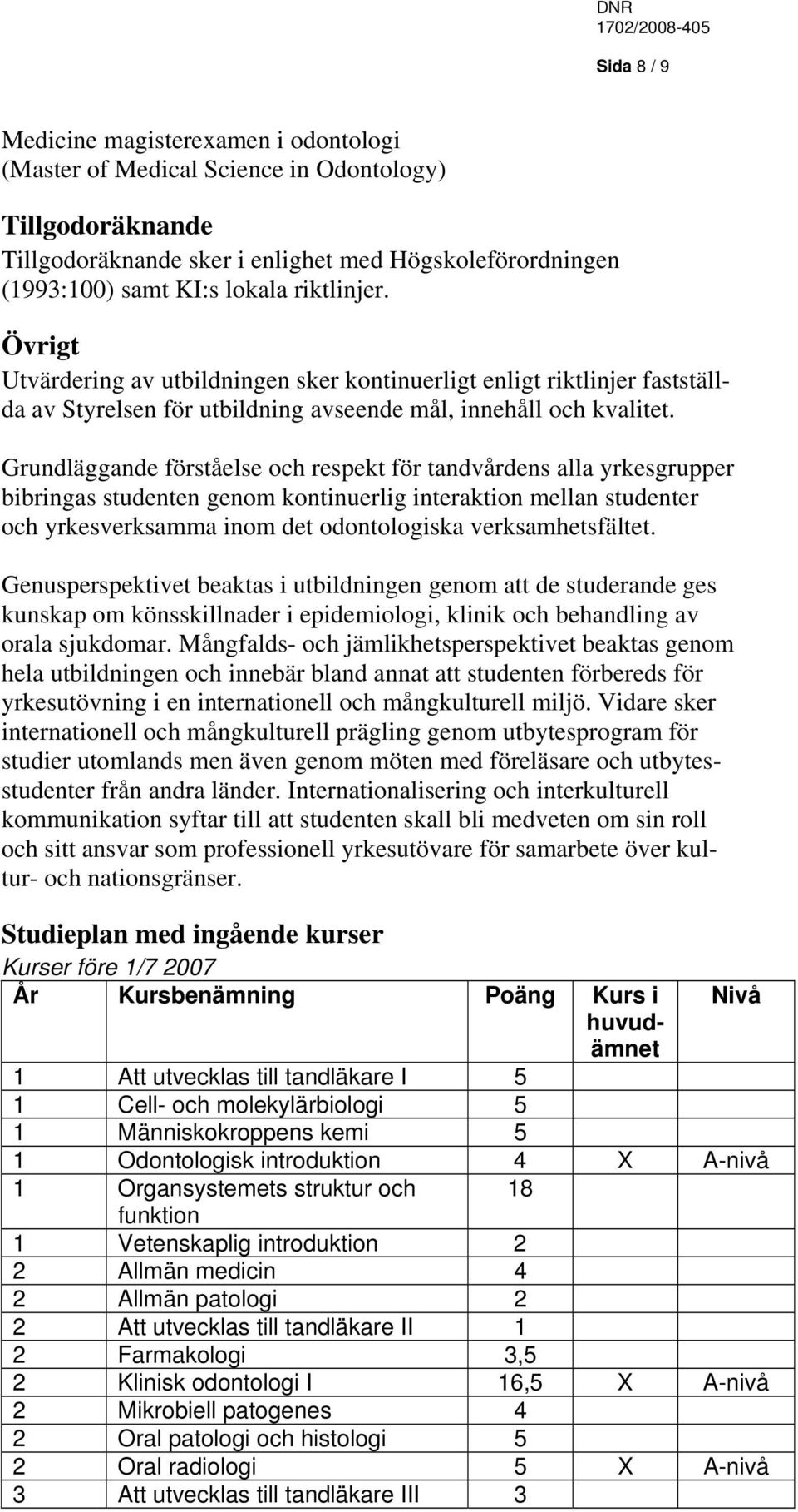 Grundläggande förståelse och respekt för tandvårdens alla yrkesgrupper bibringas studenten genom kontinuerlig interaktion mellan studenter och yrkesverksamma inom det odontologiska verksamhetsfältet.