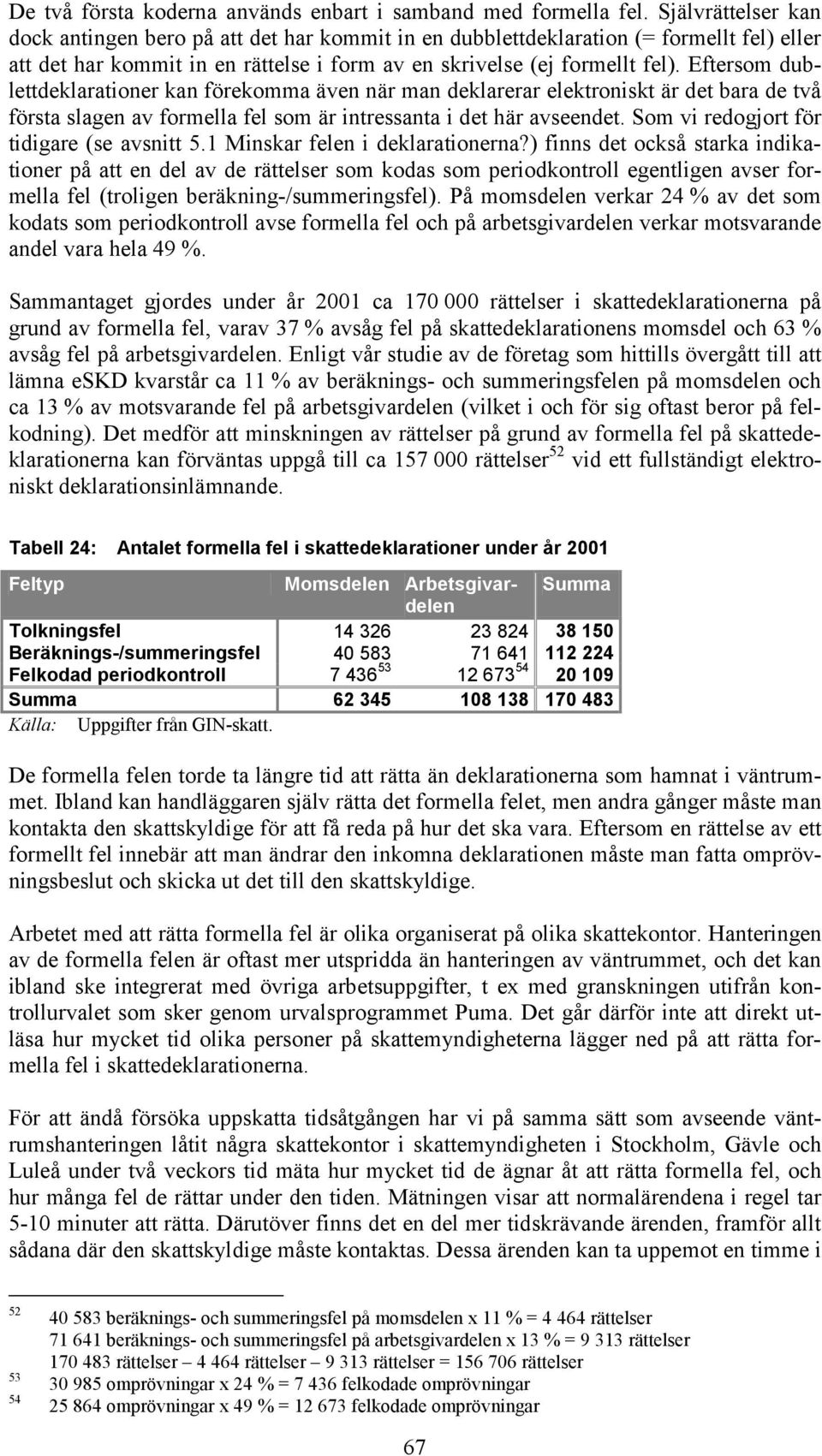 Eftersom dublettdeklarationer kan förekomma även när man deklarerar elektroniskt är det bara de två första slagen av formella fel som är intressanta i det här avseendet.