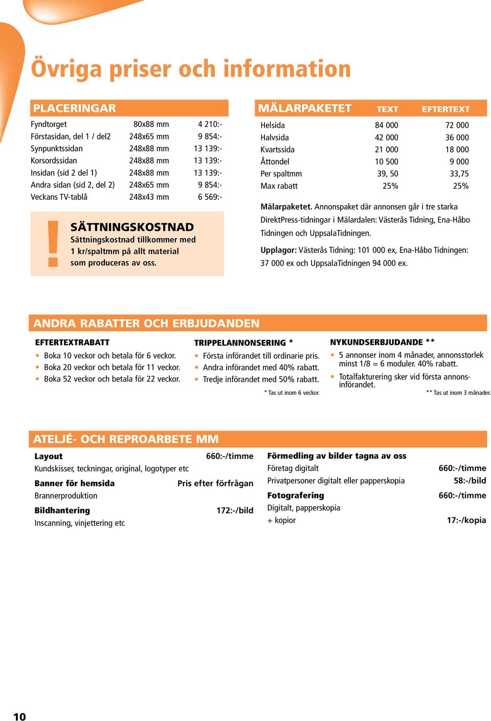 Synpunktssidan 48x88 mm 9:- Korsordssidan 48x88 mm 9:- Insidan (sid del ) 48x88 mm 9:- Andra sidan (sid, del ) 48x65 mm 9 854:- Veckans TV-tablå 48x4 mm 6 569:- 000 ex Distribueras via ca 00