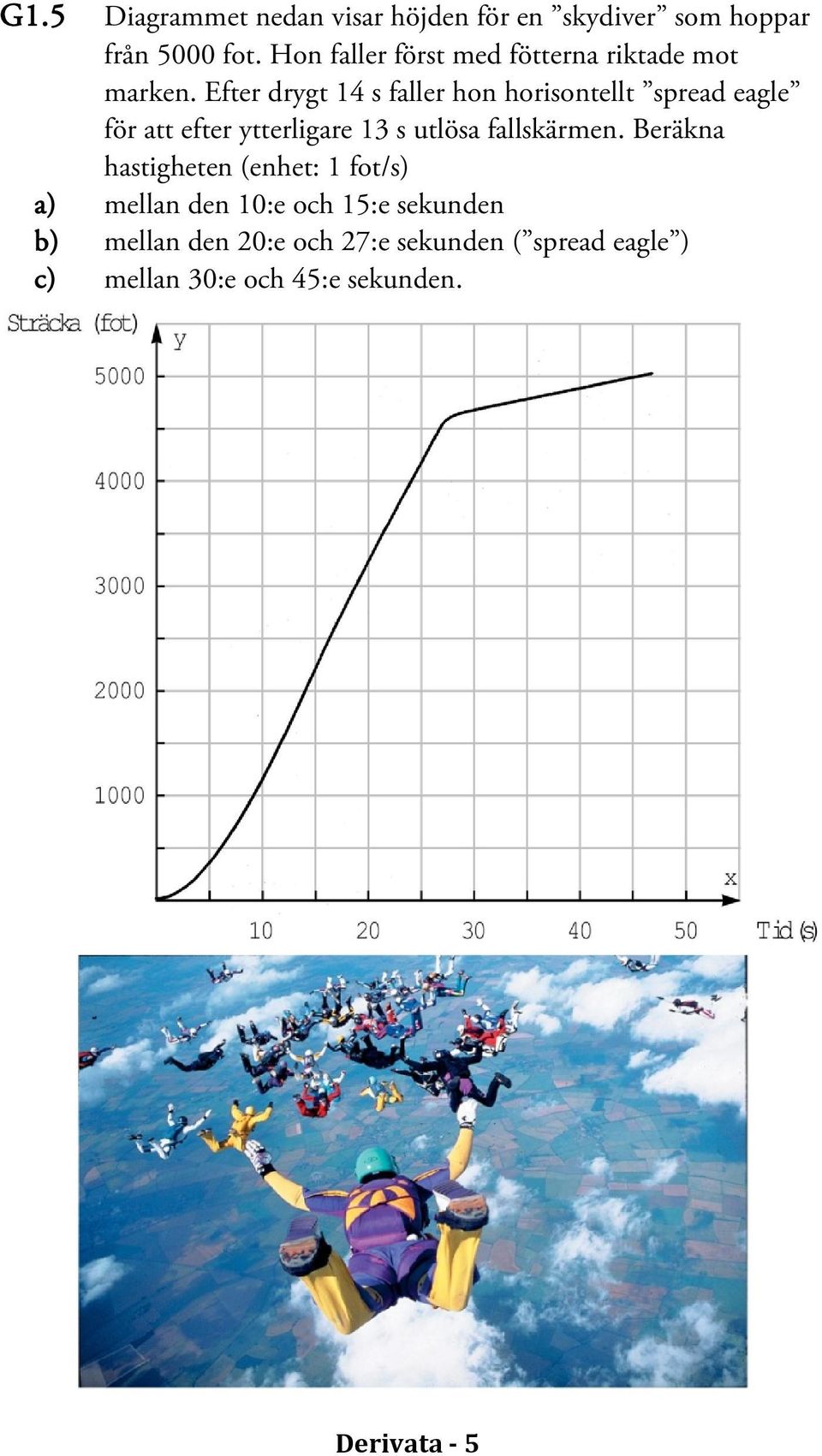 Efter drygt 14 s faller hon horisontellt spread eagle för att efter ytterligare 13 s utlösa