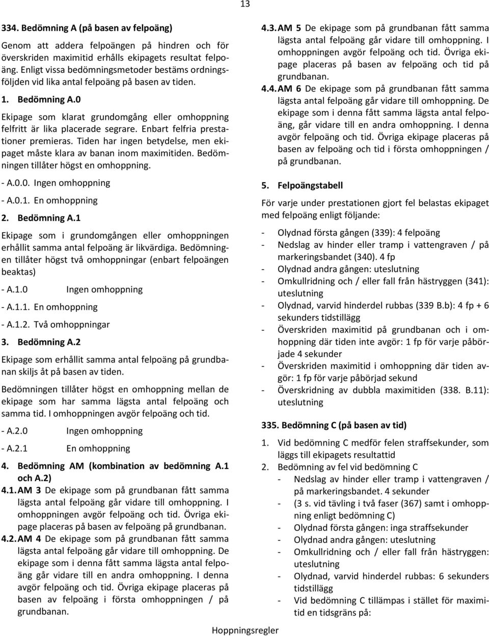 Enbart felfria prestationer premieras. Tiden har ingen betydelse, men ekipaget måste klara av banan inom maximitiden. Bedömningen tillåter högst en omhoppning. - A.0.0. Ingen omhoppning - A.0.1.