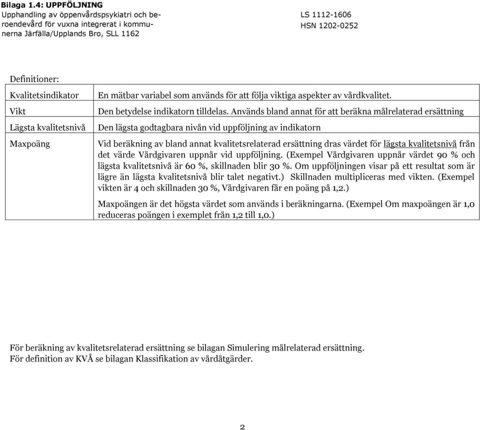 Används bland annat för att beräkna målrelaterad ersättning Den lägsta godtagbara nivån vid uppföljning av indikatorn Vid beräkning av bland annat kvalitetsrelaterad ersättning dras värdet för lägsta