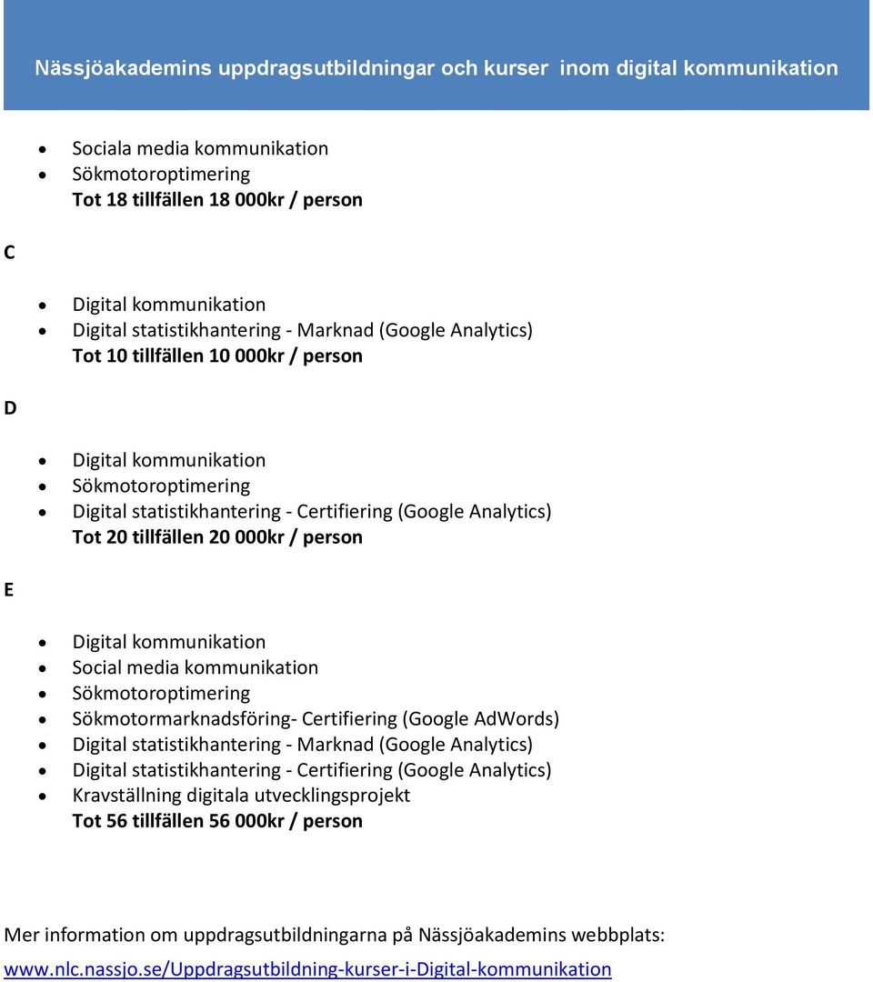 Sökmotormarknadsföring- Certifiering (Google AdWords) Digital statistikhantering - Marknad (Google Analytics) Digital statistikhantering - Certifiering (Google Analytics)