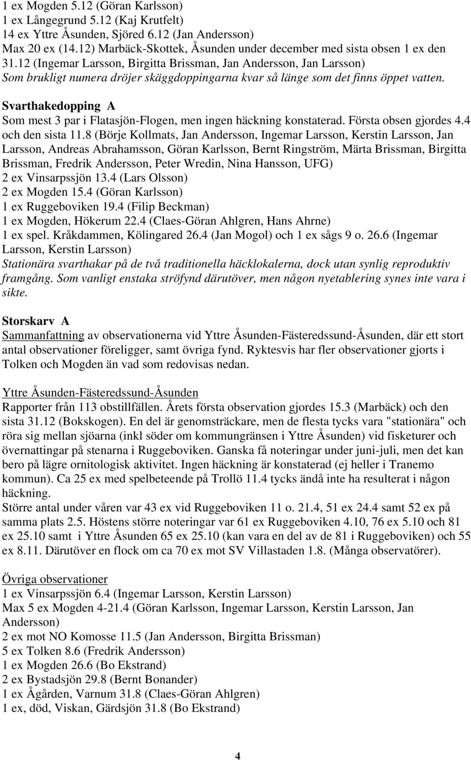 12 (Ingemar Larsson, Birgitta Brissman, Jan Andersson, Jan Larsson) Som brukligt numera dröjer skäggdoppingarna kvar så länge som det finns öppet vatten.