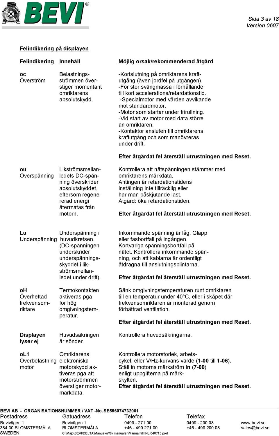 -Motor som startar under frirullning. -Vid start av motor med data större än omriktaren. -Kontaktor ansluten till omriktarens kraftutgång och som manövreras under drift.