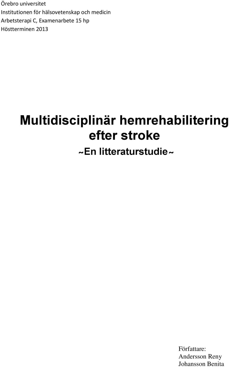 2013 Multidisciplinär hemrehabilitering efter stroke En