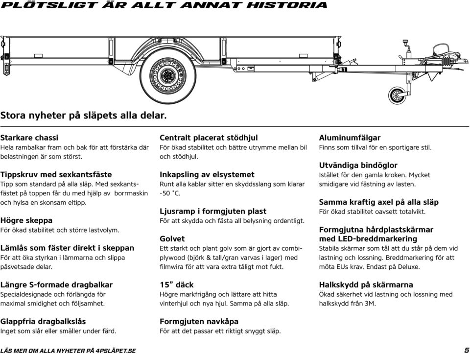 Högre skeppa För ökad stabilitet och större lastvolym. Lämlås som fäster direkt i skeppan För att öka styrkan i lämmarna och slippa påsvetsade delar.