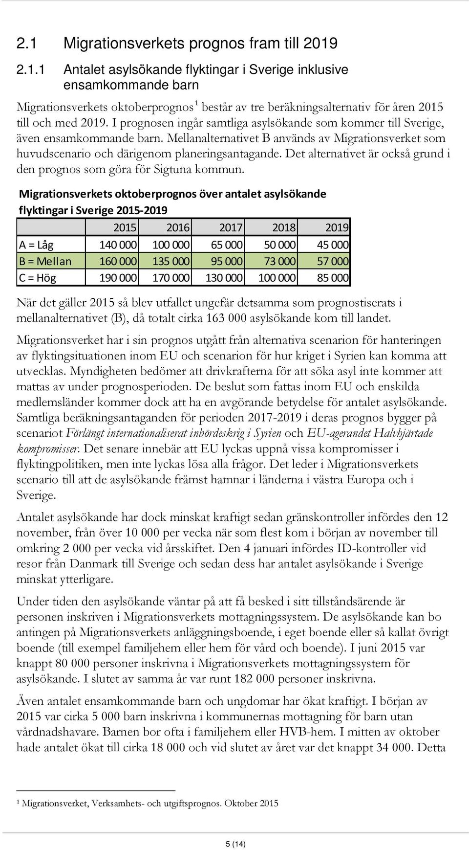 Det alternativet är också grund i den prognos som göra för Sigtuna kommun.