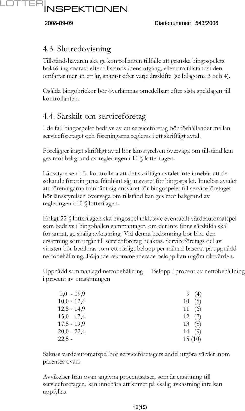 . Osålda bingobrickor bör överlämnas omedelbart efter sista speldagen till kontrollanten. 4.