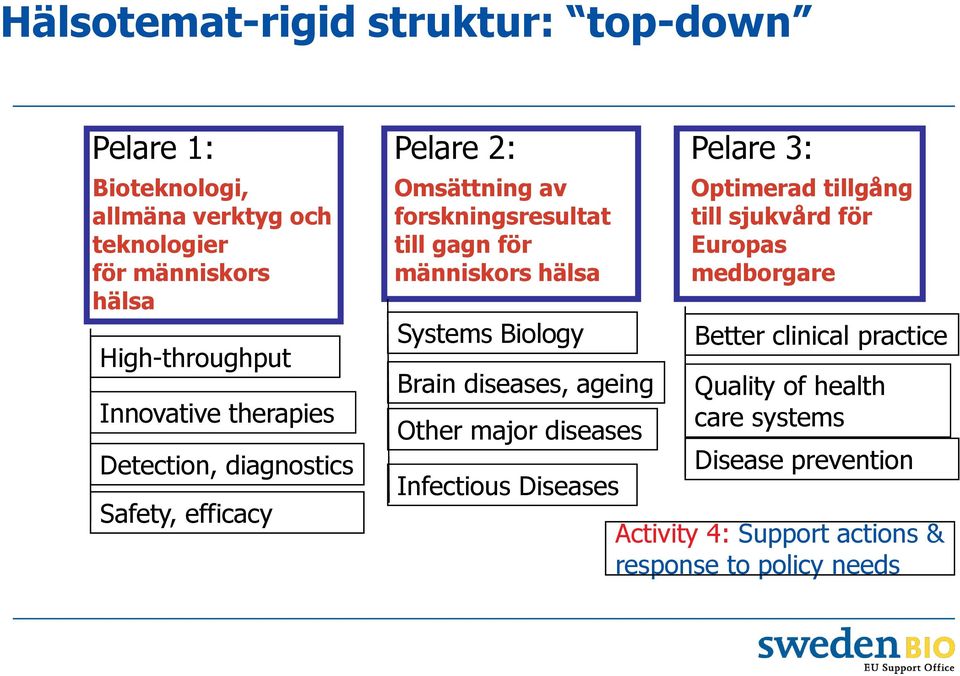 Systems Biology Brain diseases, ageing Other major diseases Infectious Diseases Pelare 3: Optimerad tillgång till sjukvård för Europas