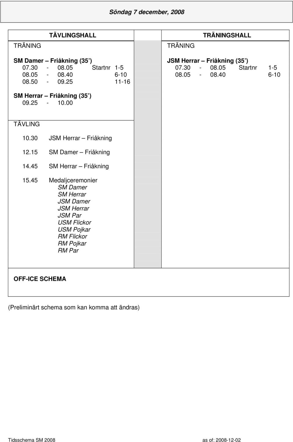 30 JSM Herrar Friåkning 12.15 SM Damer Friåkning 14.45 SM Herrar Friåkning 15.