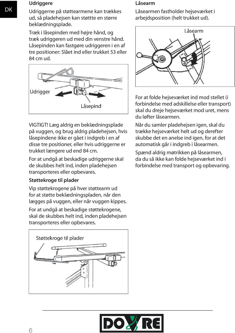 Låsearm Udrigger VIGTIGT!