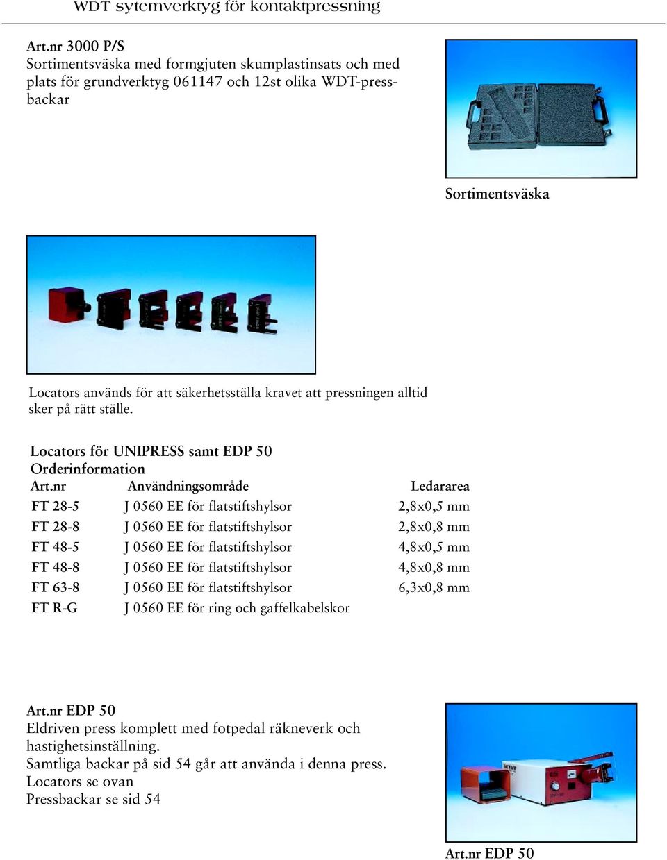 pressningen alltid sker på rätt ställe. Locators för UNIPRESS samt EDP 50 Orderinformation Art.