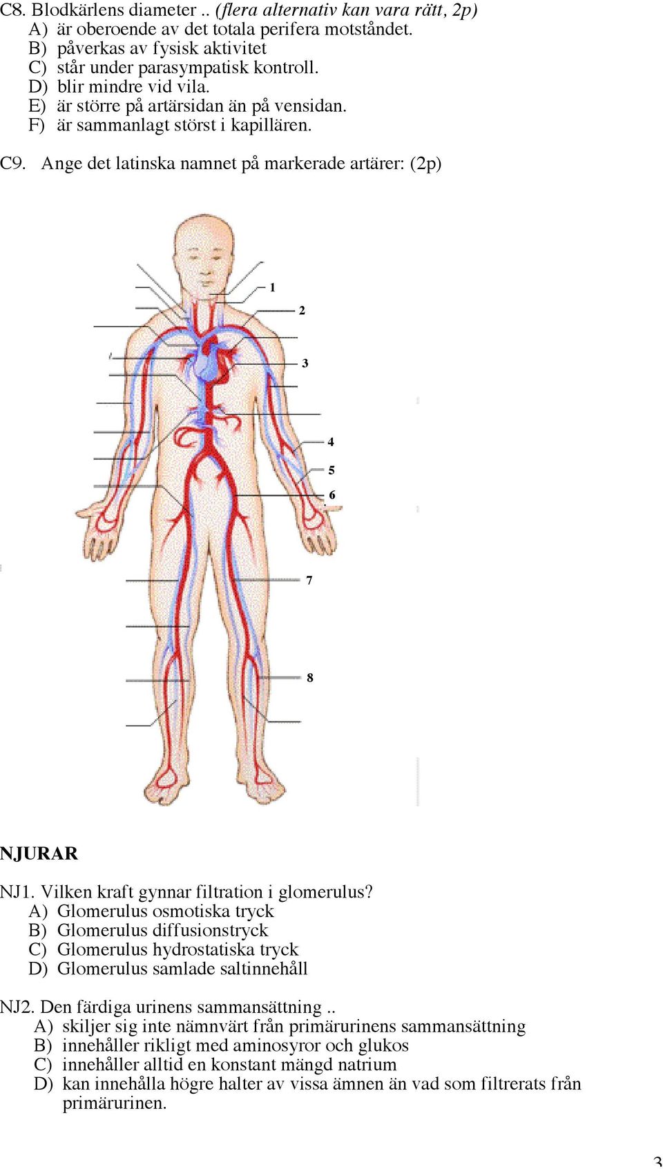 Vilken kraft gynnar filtration i glomerulus? A) Glomerulus osmotiska tryck B) Glomerulus diffusionstryck C) Glomerulus hydrostatiska tryck D) Glomerulus samlade saltinnehåll NJ2.