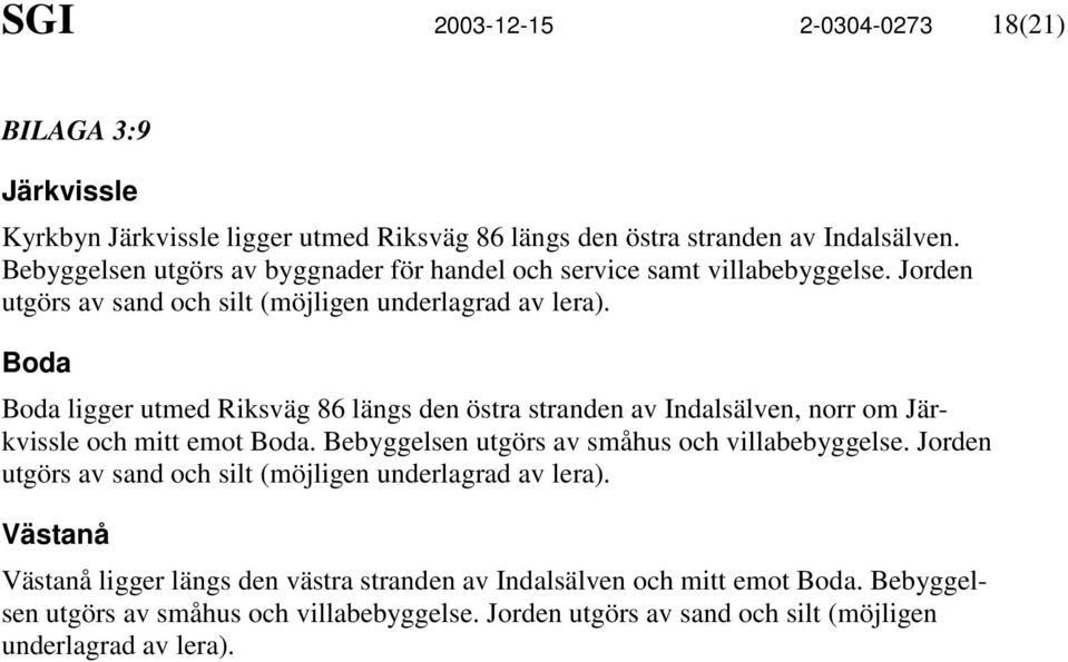 Boda Boda ligger utmed Riksväg 86 längs den östra stranden av Indalsälven, norr om Järkvissle och mitt emot Boda. Bebyggelsen utgörs av småhus och villabebyggelse.