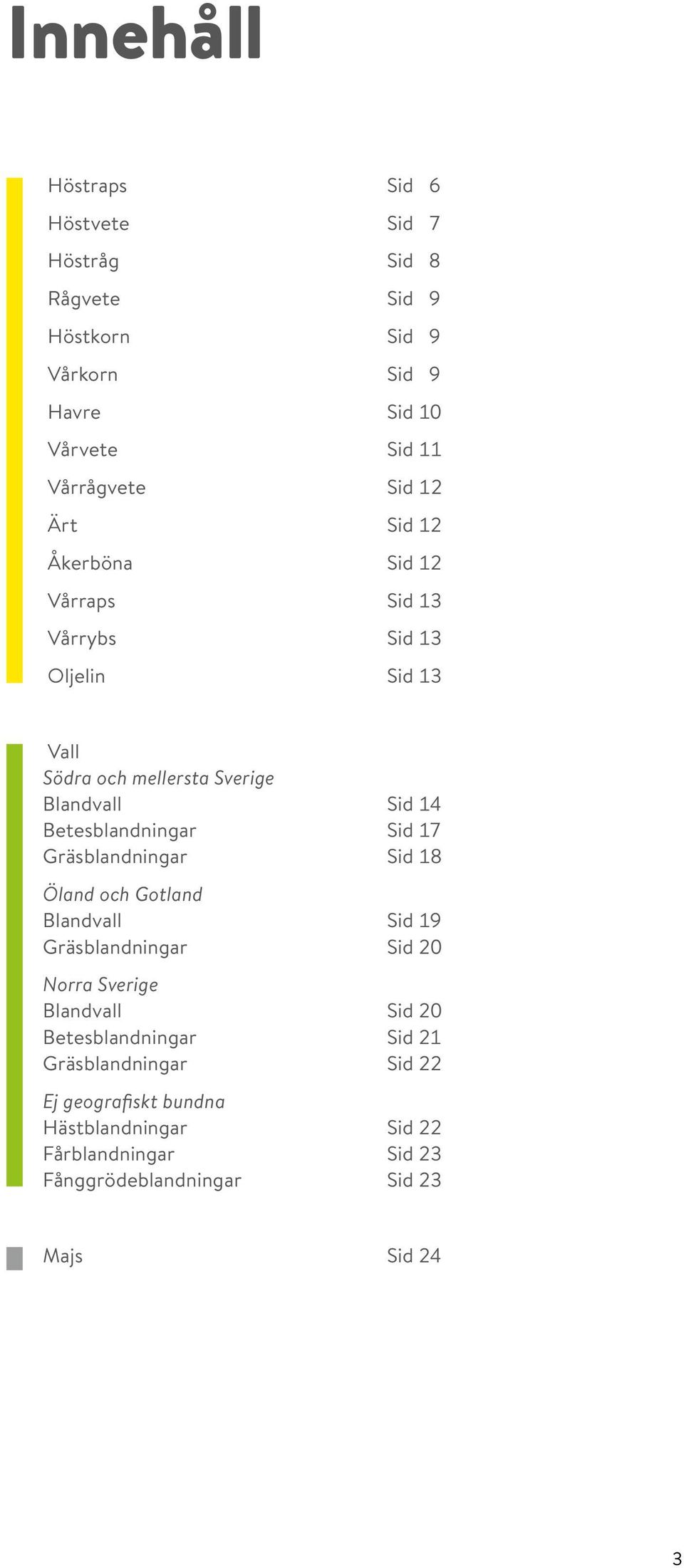 Betesblandningar Sid 17 Gräsblandningar Sid 18 Öland och Gotland Blandvall Sid 19 Gräsblandningar Sid 20 Norra Sverige Blandvall Sid 20