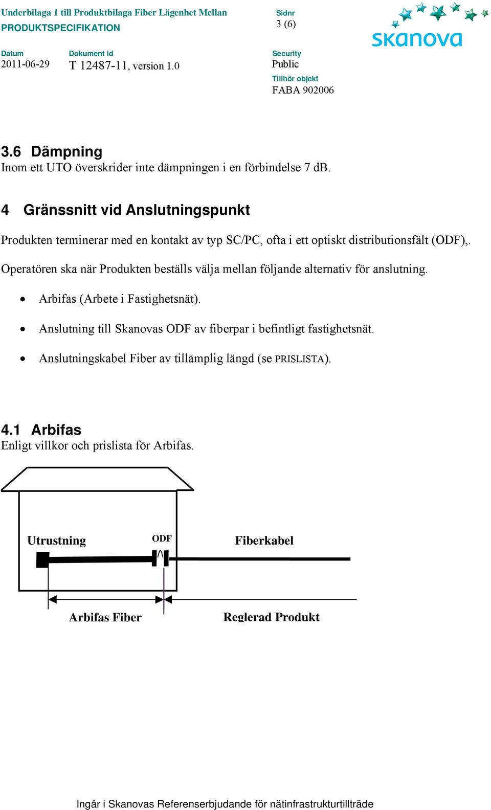 Operatören ska när Produkten beställs välja mellan följande alternativ för anslutning. Arbifas (Arbete i Fastighetsnät).