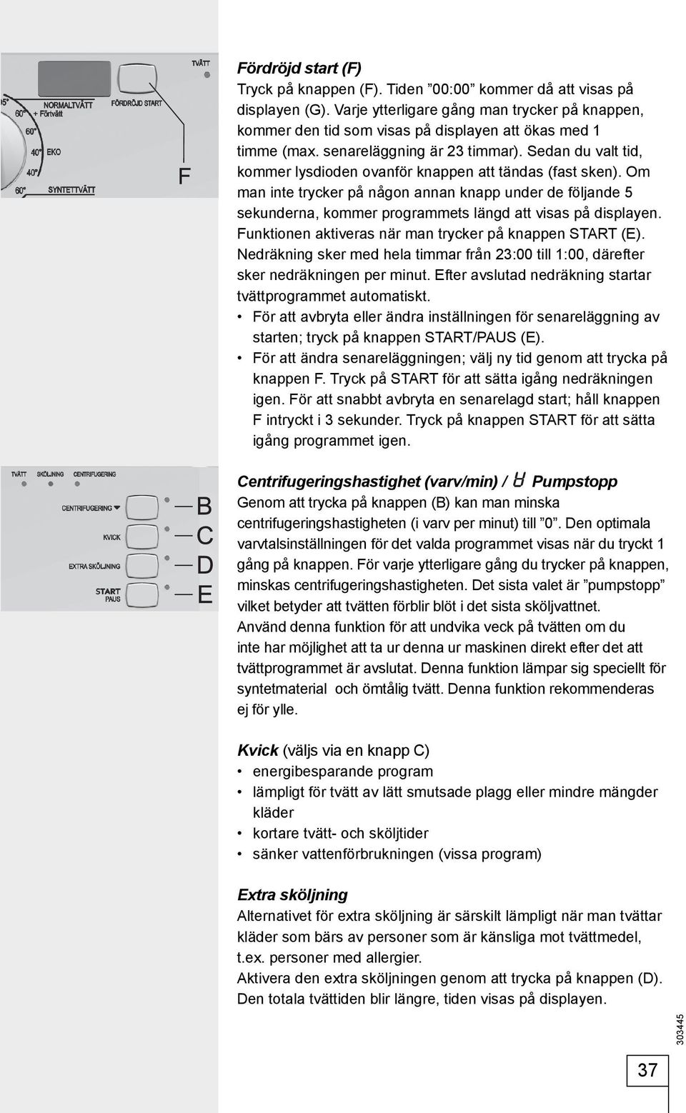 Sedan du valt tid, kommer lysdioden ovanför knappen att tändas (fast sken). Om man inte trycker på någon annan knapp under de följande 5 sekunderna, kommer programmets längd att visas på displayen.