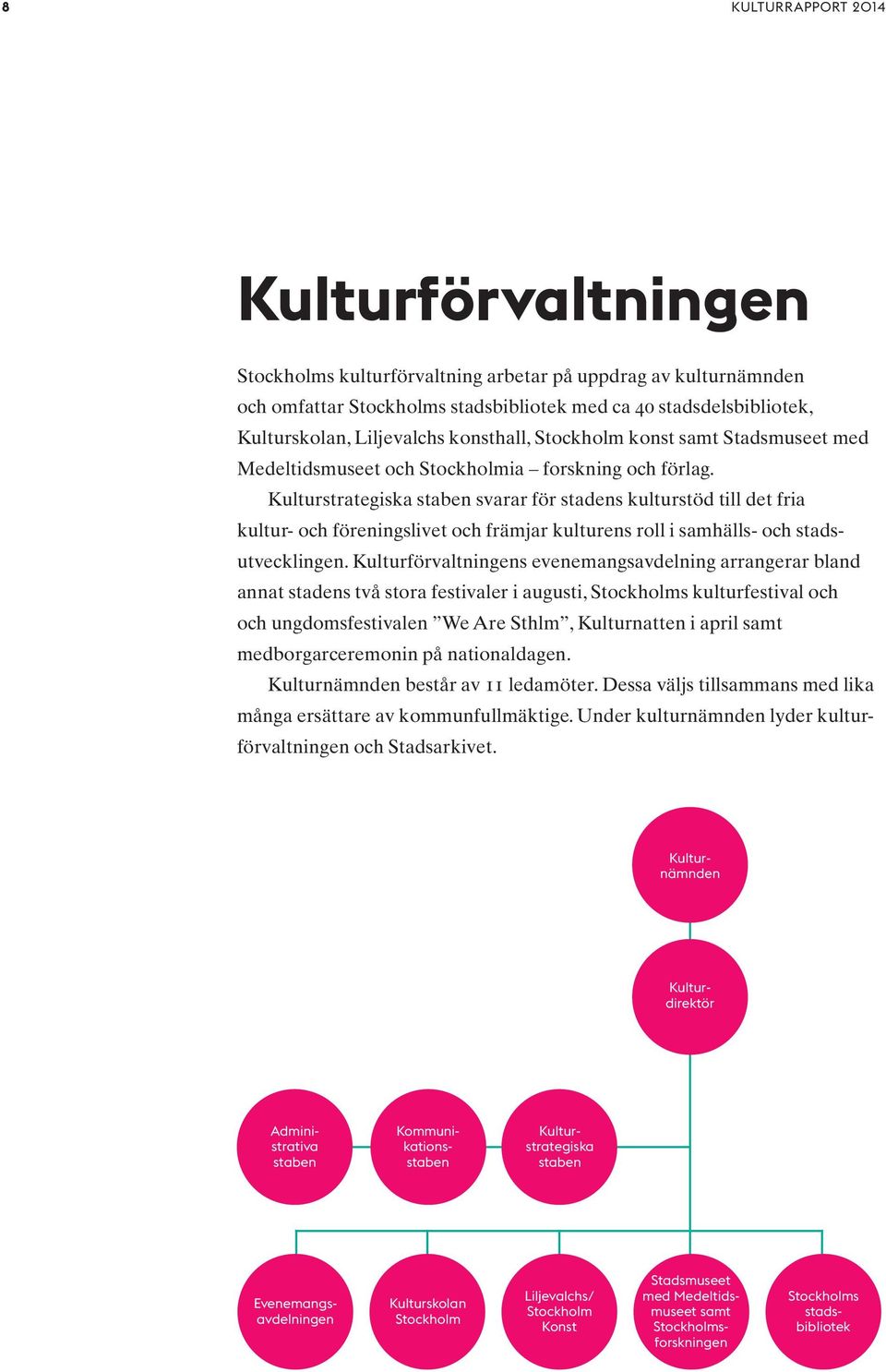 Kulturstrategiska staben svarar för stadens kulturstöd till det fria kultur- och föreningslivet och främjar kulturens roll i samhälls- och stadsutvecklingen.