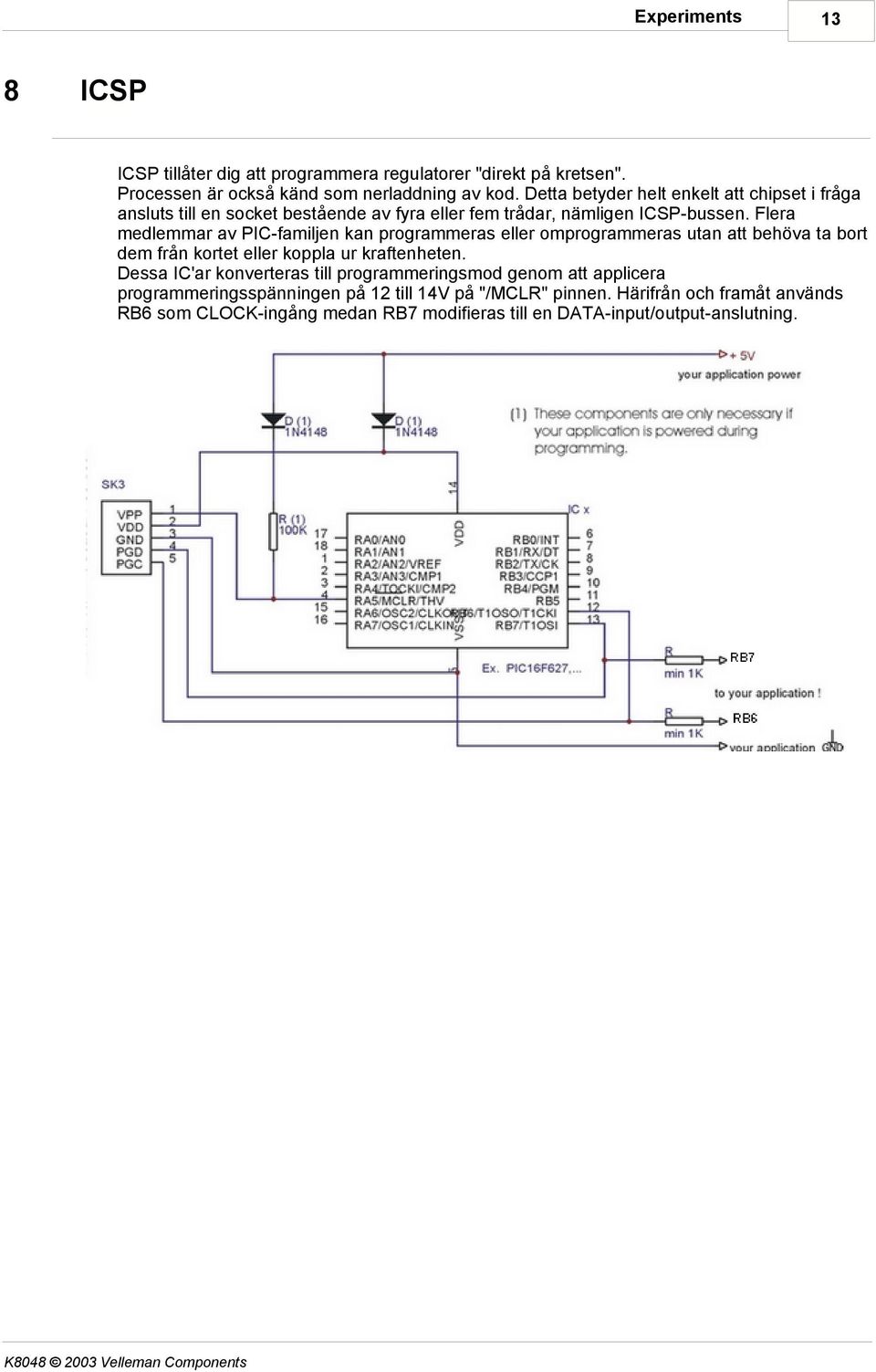 Flera medlemmar av PIC-familjen kan programmeras eller omprogrammeras utan att behöva ta bort dem från kortet eller koppla ur kraftenheten.