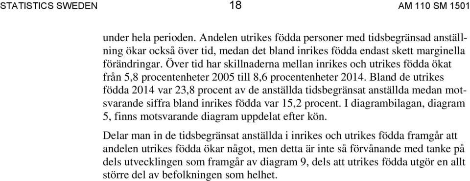 Över tid har skillnaderna mellan inrikes och utrikes födda ökat från 5,8 procentenheter 2005 till 8,6 procentenheter 2014.