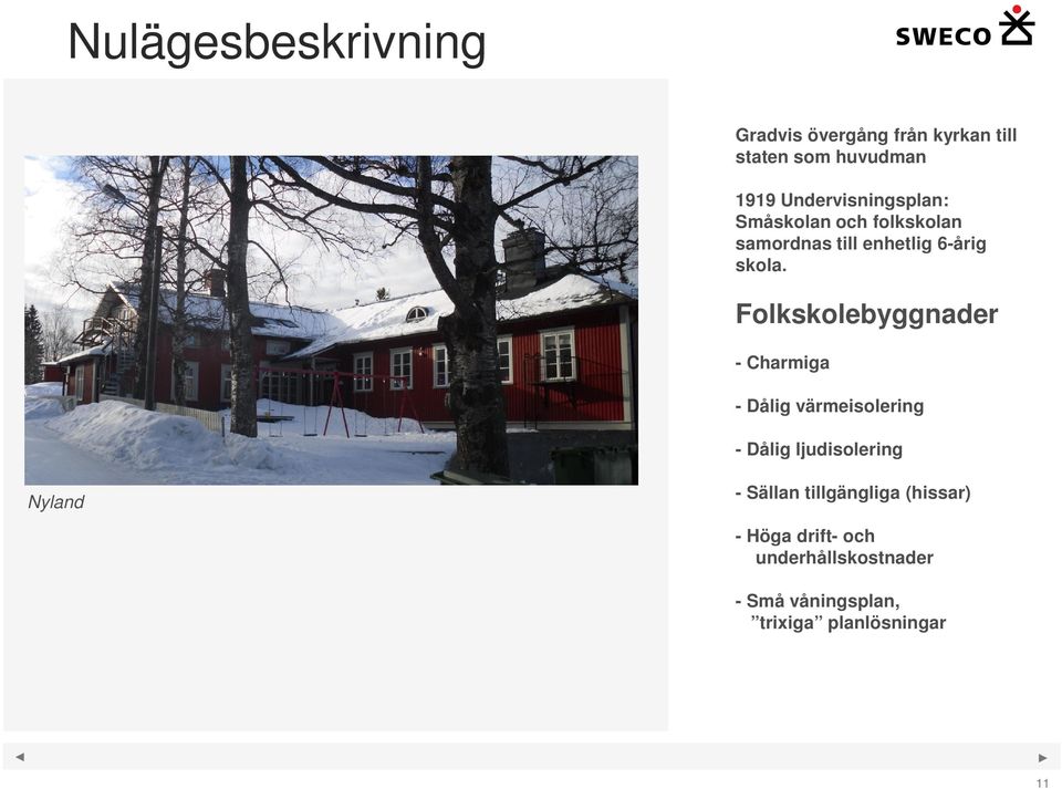 Folkskolebyggnader - Charmiga - Dålig värmeisolering - Dålig ljudisolering Nyland -