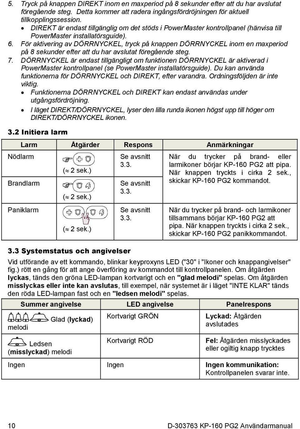 För aktivering av DÖRRNYCKEL, tryck på knappen DÖRRNYCKEL inom en maxperiod på 8 sekunder efter att du har avslutat föregående steg. 7.