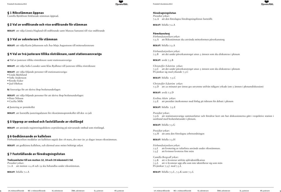 Val av ordförande och vice ordförande för stämman BESLUT: bifalla 7.2.