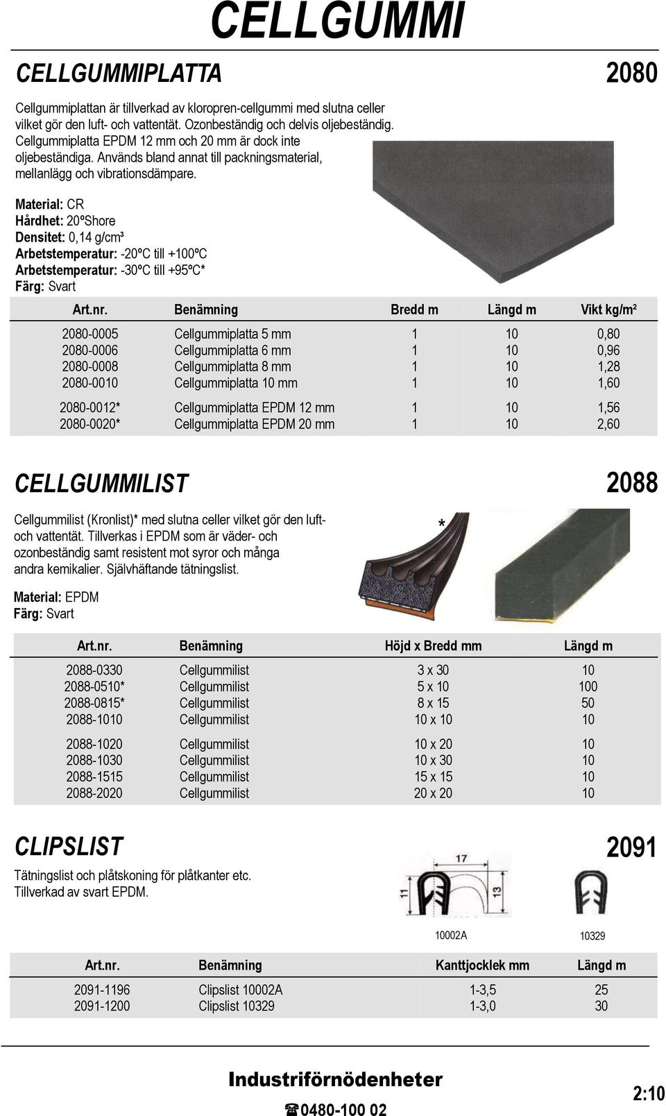 Material: CR Hårdhet: 20ºShore Densitet: 0,14 g/cm³ Arbetstemperatur: -20ºC till +0ºC Arbetstemperatur: -30ºC till +9ºC* Art.nr.