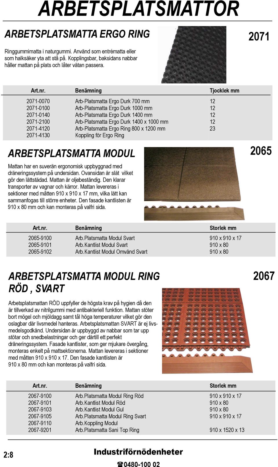 Benämning Tjocklek mm 2071-0070 2071-00 2071-0140 2071-20 2071-4120 2071-4130 Arb-Platsmatta Ergo Durk 700 mm Arb-Platsmatta Ergo Durk 00 mm Arb-Platsmatta Ergo Durk mm Arb-Platsmatta Ergo Durk x 00