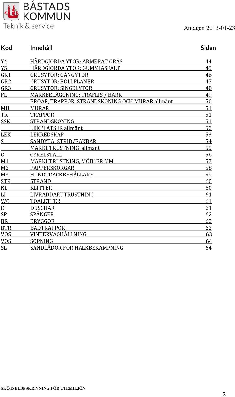 SANDYTA: STRID/BAKBAR 54 MARKUTRUSTNING allmänt 55 C CYKELSTÄLL 56 M1 MARKUTRUSTNING, MÖBLER MM.