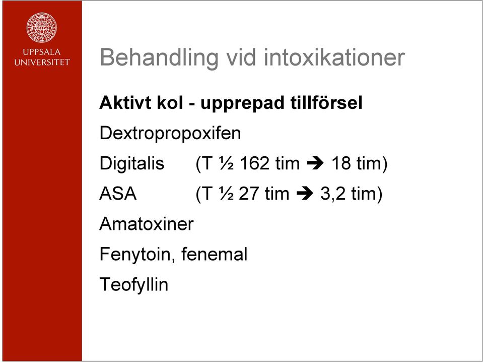 Digitalis (T ½ 162 tim 18 tim) ASA (T ½ 27