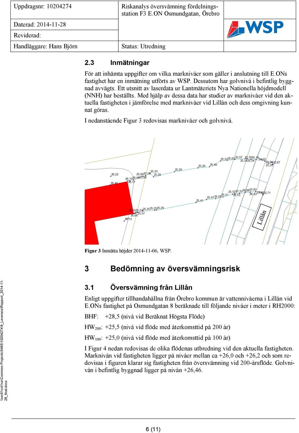 Med hjälp av dessa data har studier av marknivåer vid den aktuella fastigheten i jämförelse med marknivåer vid Lillån och dess omgivning kunnat göras.