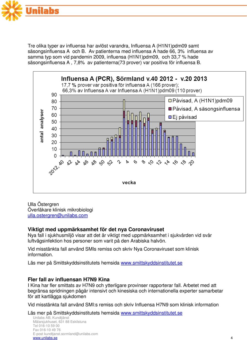 influensa B. Ulla Östergren Överläkare klinisk mikrobiologi ulla.ostergren@unilabs.
