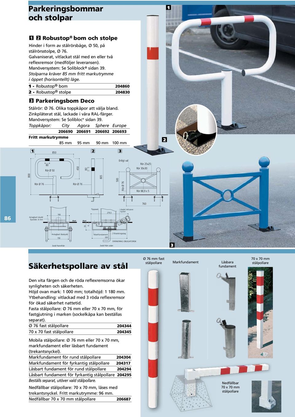 Olika toppkåpor att välja bland. Zinkpläterat stål, lackade i våra RAL-färger. Manöversystem: Se Solibloc sidan 9.