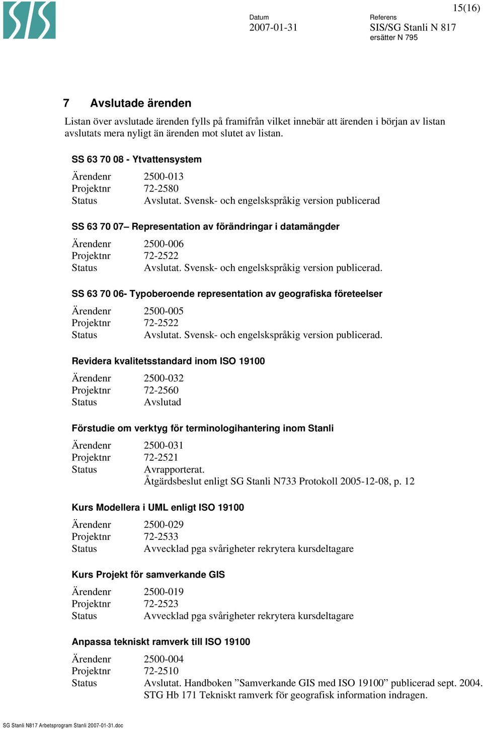 Svensk- och engelskspråkig version publicerad SS 63 70 07 Representation av förändringar i datamängder Ärendenr 2500-006 Projektnr 72-2522 Status Avslutat.