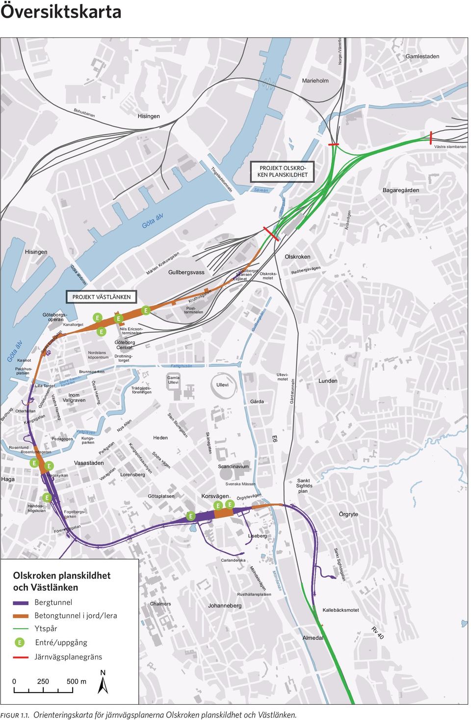 E Sankt Eriksgatan Rosenlund Rosenlundsgatan Haga kanalen Göteborgsoperan Kanaltorget Kasinot Packhusplatsen Göta älv Otterhällan Lilla Torget Kun gsgatan Götatunneln E Ullevimotet Handelshögskolan E